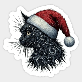 Retro cosmic christmas artistic black cat Sticker